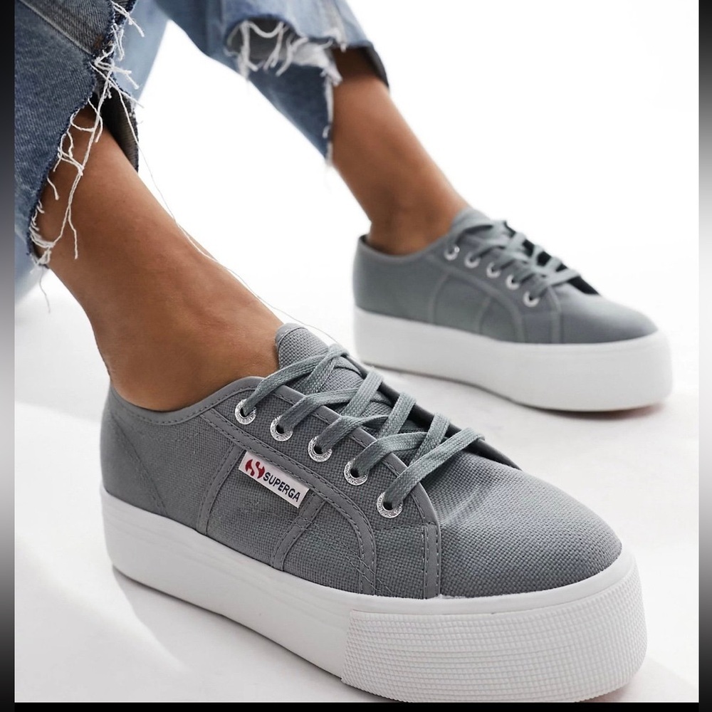 Superga Grey Platform Sneakers US9